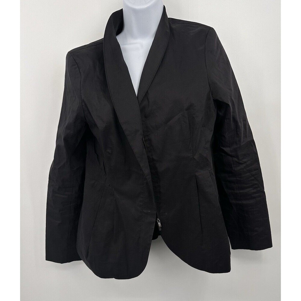 Eileen Fisher Ramie Silk Unique Dress Jacket Fitted Black Dble Action‎ Zip S EUC